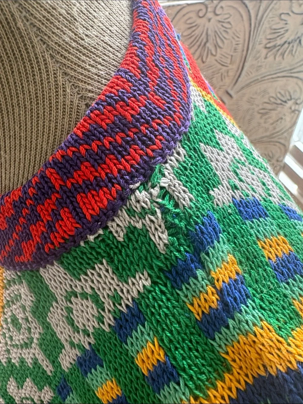 Vintage Multicolor Rainbow Knit Short-Sleeve Top